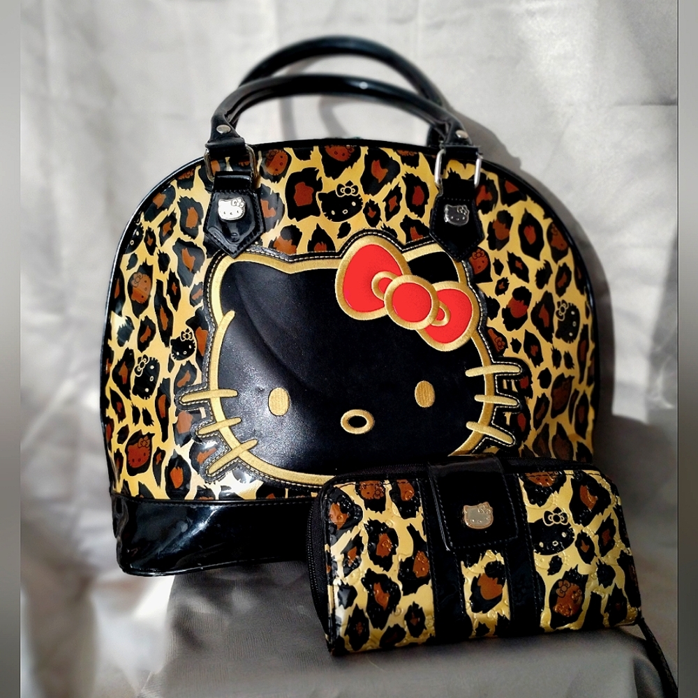 Leopard print Hello Kitty bowler bag w/matching leopard print  wallet,Loungefly